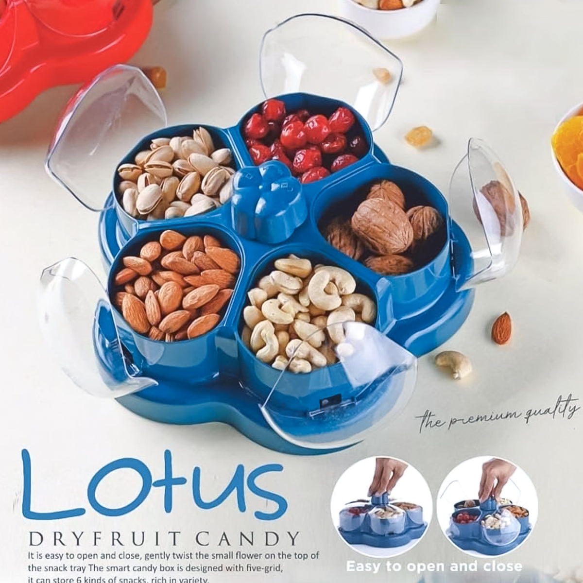 Lotus Shape Rotating Dry Fruit Snack Organizer Box With Compartments (1 Pc)