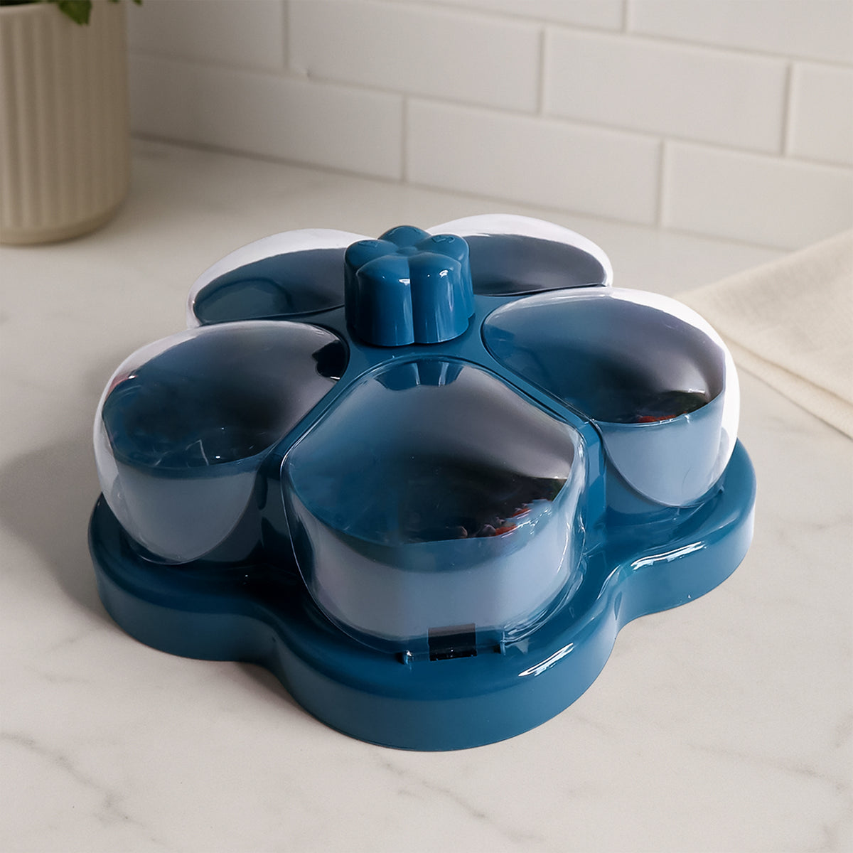 Lotus Shape Rotating Dry Fruit  Snack Organizer Box With Compartments (1 Pc)