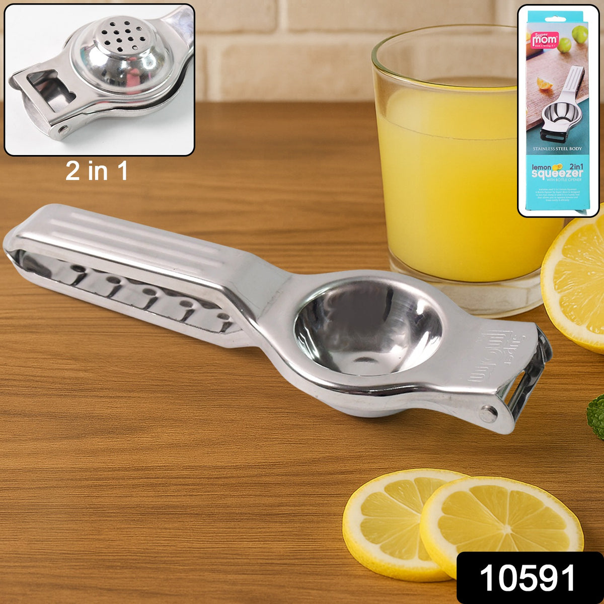 Supermom 2-in-1 Heavy Duty Stainless Steel Lemon Squeezer With Built-in Bottle Opener