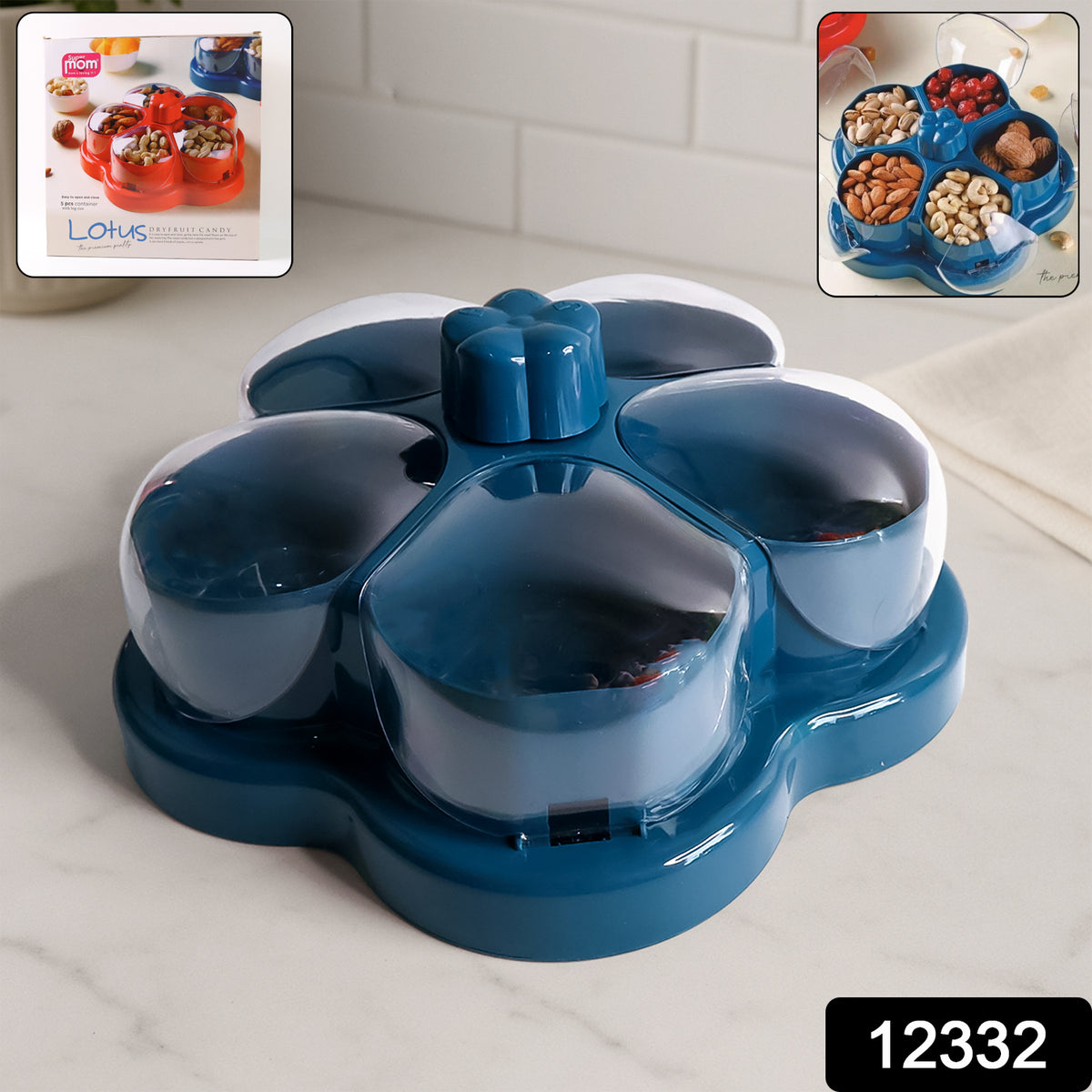 Lotus Shape Rotating Dry Fruit  Snack Organizer Box With Compartments (1 Pc)