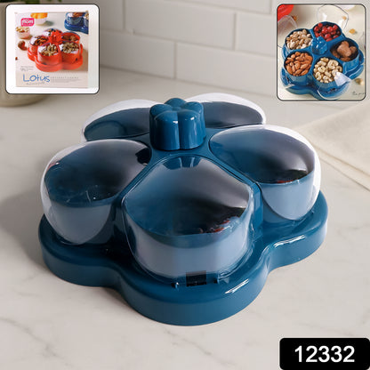 Lotus Shape Rotating Dry Fruit  Snack Organizer Box With Compartments (1 Pc)
